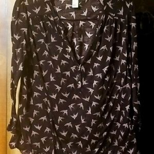 Shirt. Burgundy with white sparrows